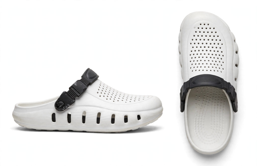 White Comfy Clog with Black Strap - Lightweight & Breathable