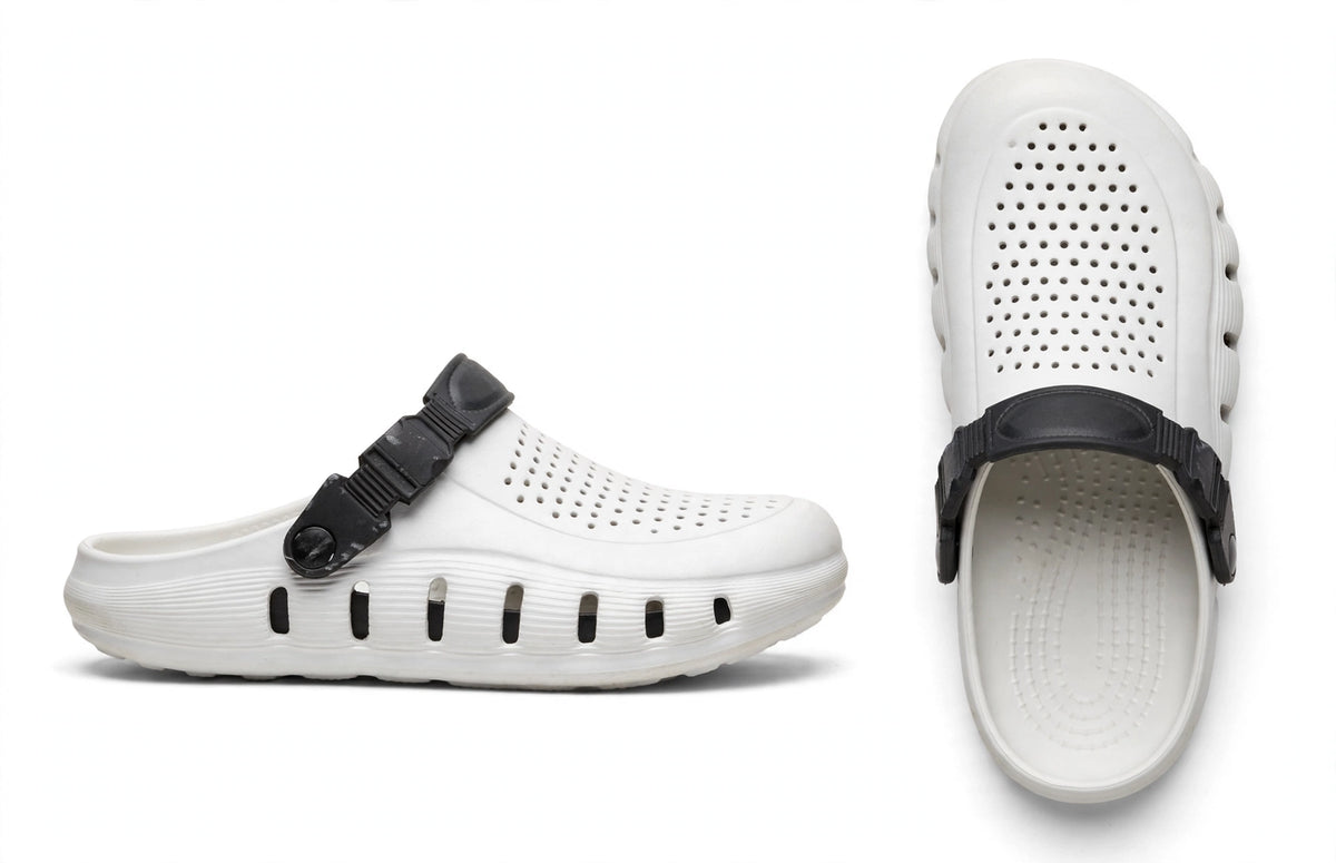 White Comfy Clog with Black Strap - Lightweight & Breathable