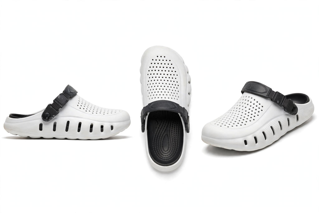 White Comfy Clog with Black Strap - Lightweight & Breathable