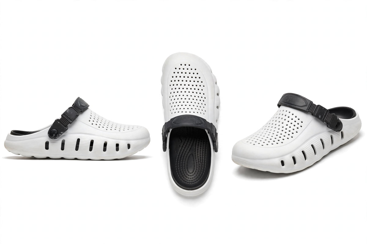 White Comfy Clog with Black Strap - Lightweight & Breathable