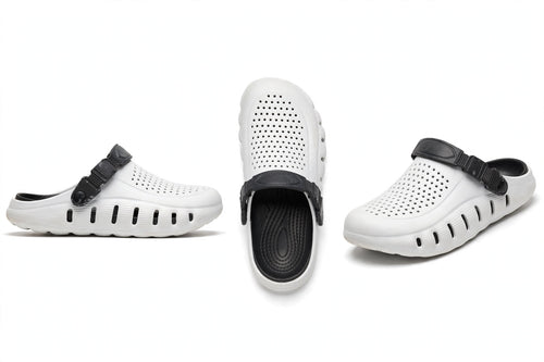 White Comfy Clog with Black Strap - Lightweight & Breathable